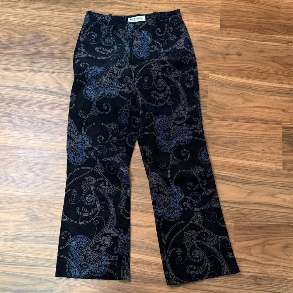 Windridge Sz 10 Women's Black Blue Paisley Boot Cut Pants Jeans